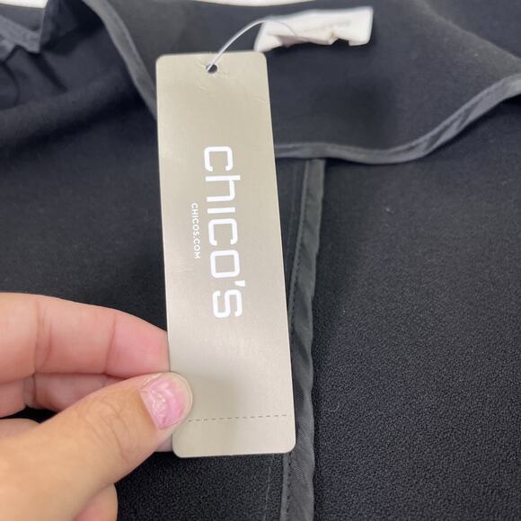 NWT Chicos Sz. 2 Crepe Vest Jacket Womens Black Longline Jacket Belted Charity - Picture 10 of 13